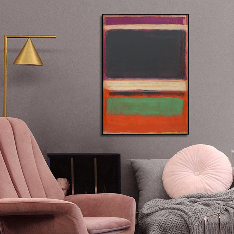 70cmx100cm Black Orange Green canvas wall art by Mark Rothko, framed in a modern floating frame, showcasing vibrant colors.